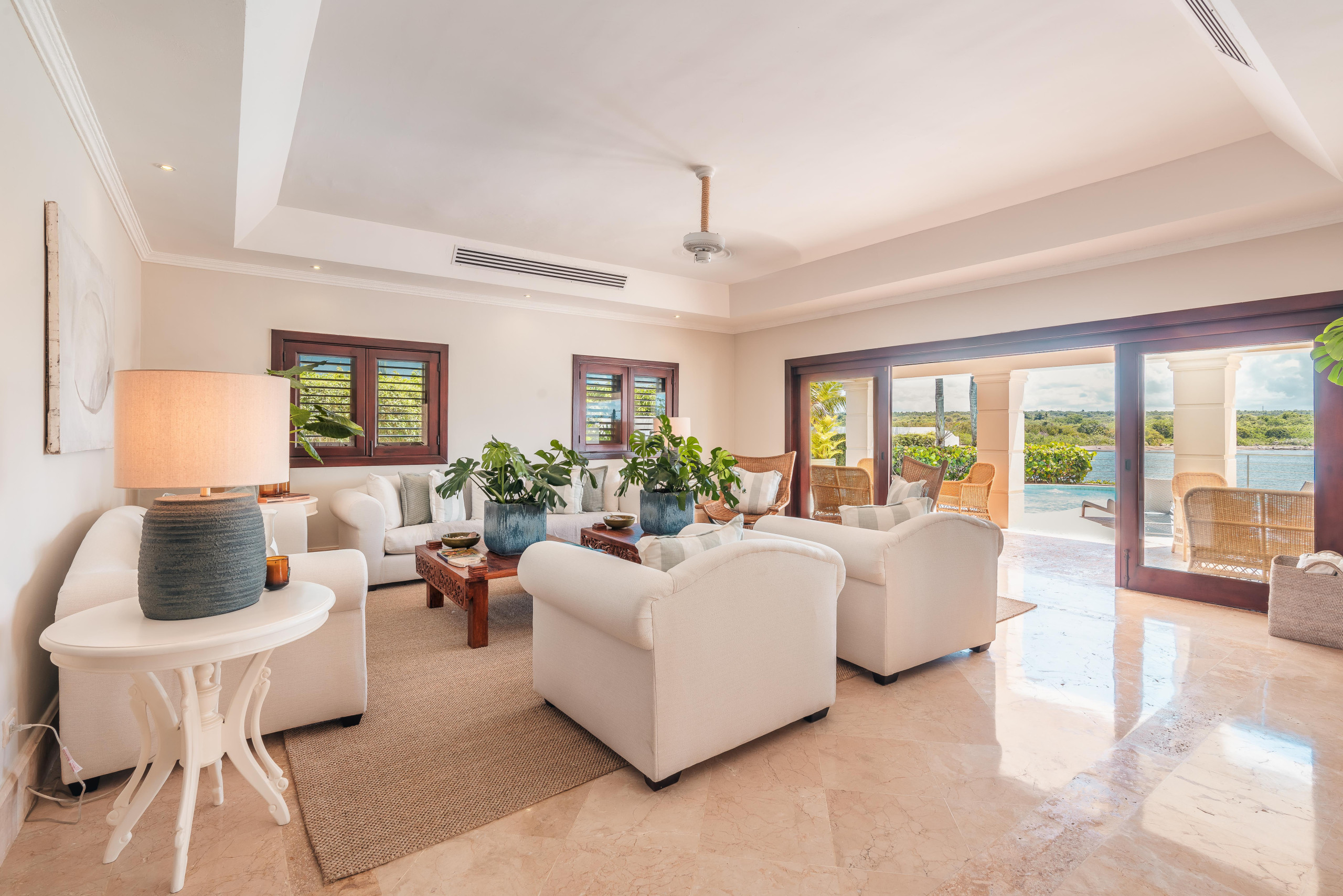 living room with a river view