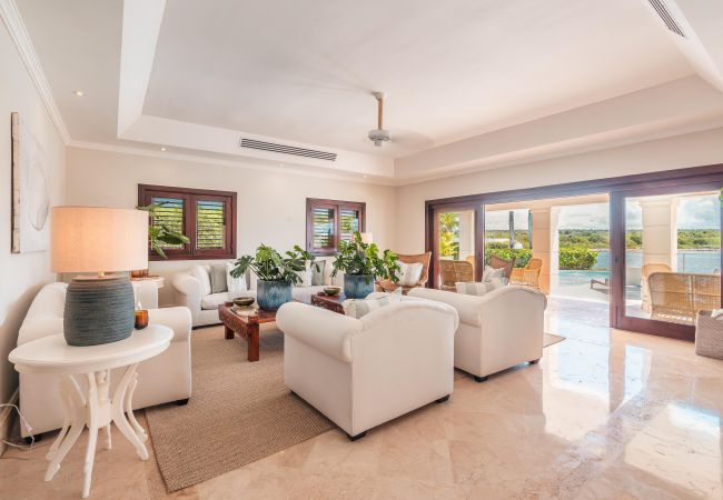 living room with a river view